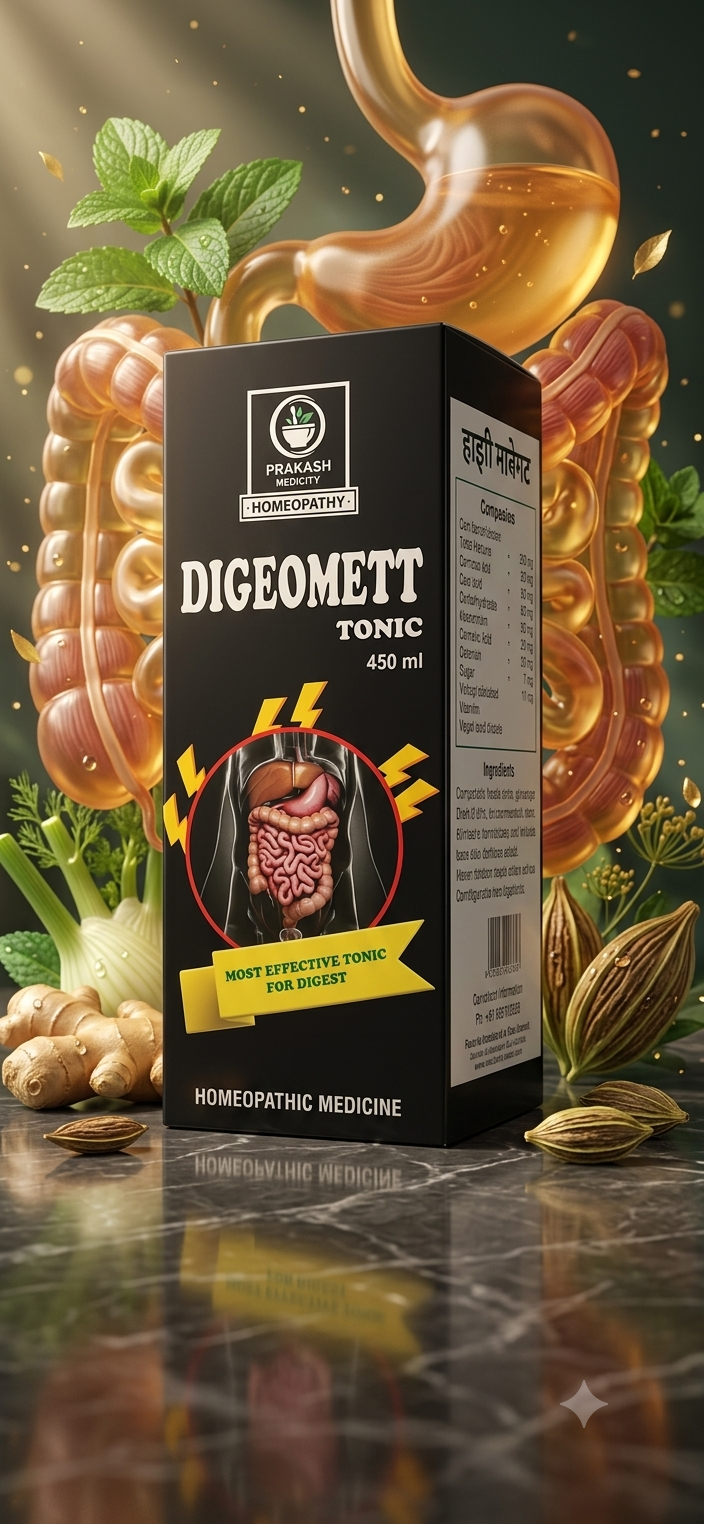 DIGEOMETT TONIC — For digestion support. Homoeopathic tonic, 450 ml. by Prakash Medicity Homeopathy
