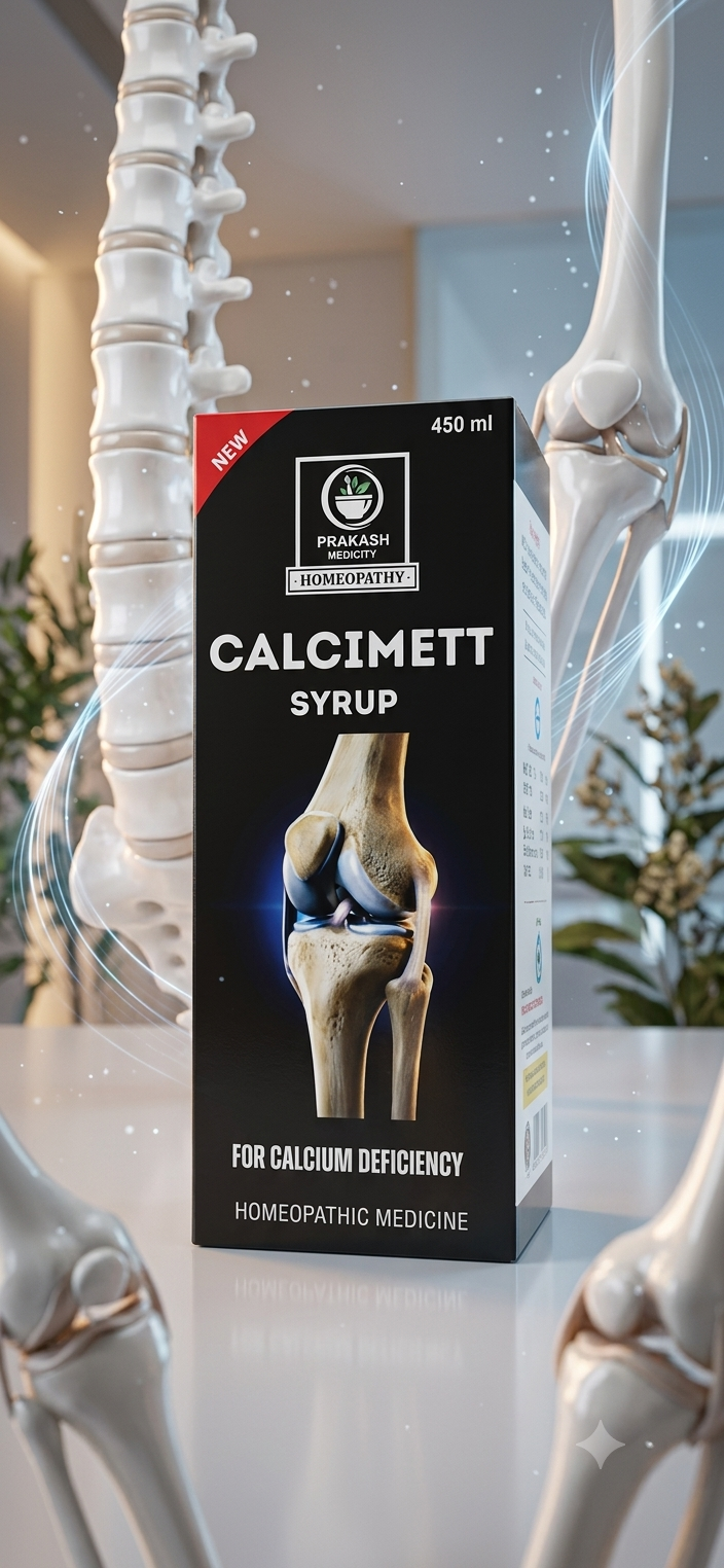 CALCIMETT SYRUP — For calcium deficiency and bone strength. Homoeopathic syrup, 450 ml. by Prakash Medicity Homeopathy