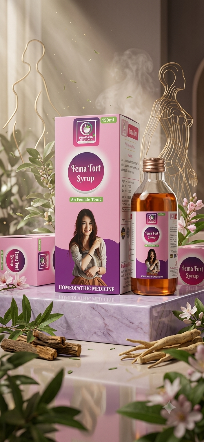 FEMA FORT SYRUP — A female tonic for women's health support. Homoeopathic syrup, 450 ml. by Prakash Medicity Homeopathy