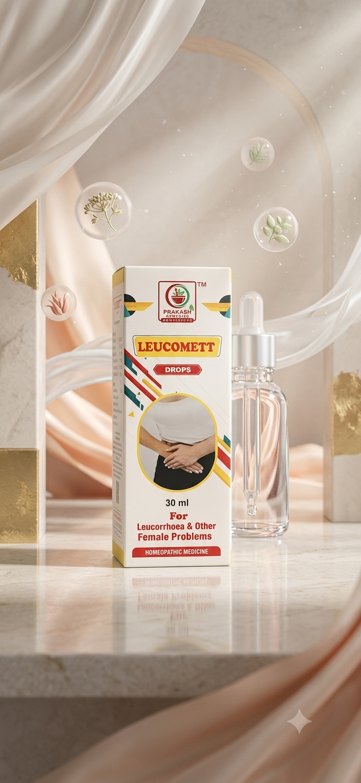 LEUCOMETT DROPS — For leucorrhoea and other female problems. Homoeopathic drops, 30 ml. by Prakash Medicity Homeopathy