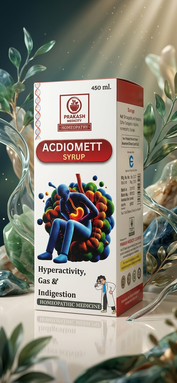 ACDIOMETT SYRUP — For hyperacidity, gas and indigestion. Homoeopathic syrup, 450 ml. by Prakash Medicity Homeopathy