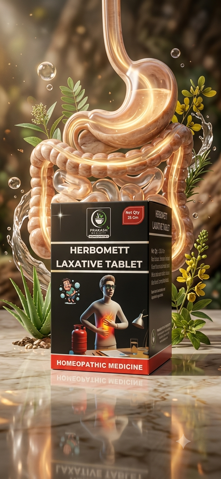 HERBOMETT LAXATIVE TABLET — For constipation and easy bowel movement. Homoeopathic tablets, net qty 25 gm. by Prakash Medicity Homeopathy