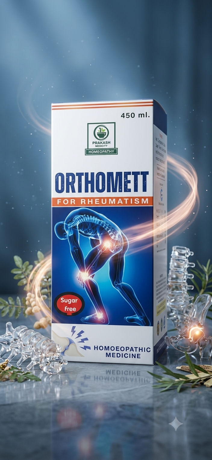 ORTHOMETT SYRUP — For rheumatism and joint stiffness. Sugar free homoeopathic syrup, 450 ml. by Prakash Medicity Homeopathy