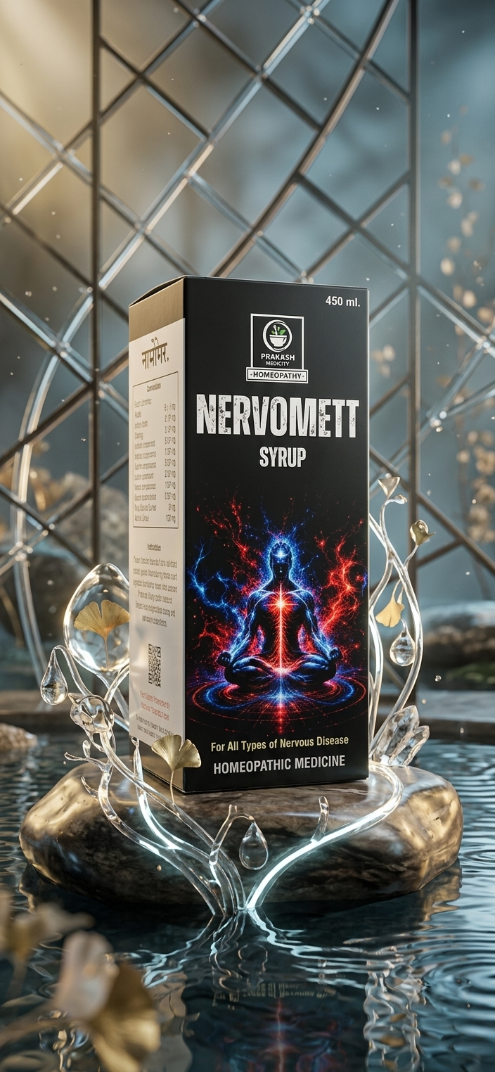 NERVOMETT SYRUP — For all types of nervous disorders. Homoeopathic syrup, 450 ml. by Prakash Medicity Homeopathy